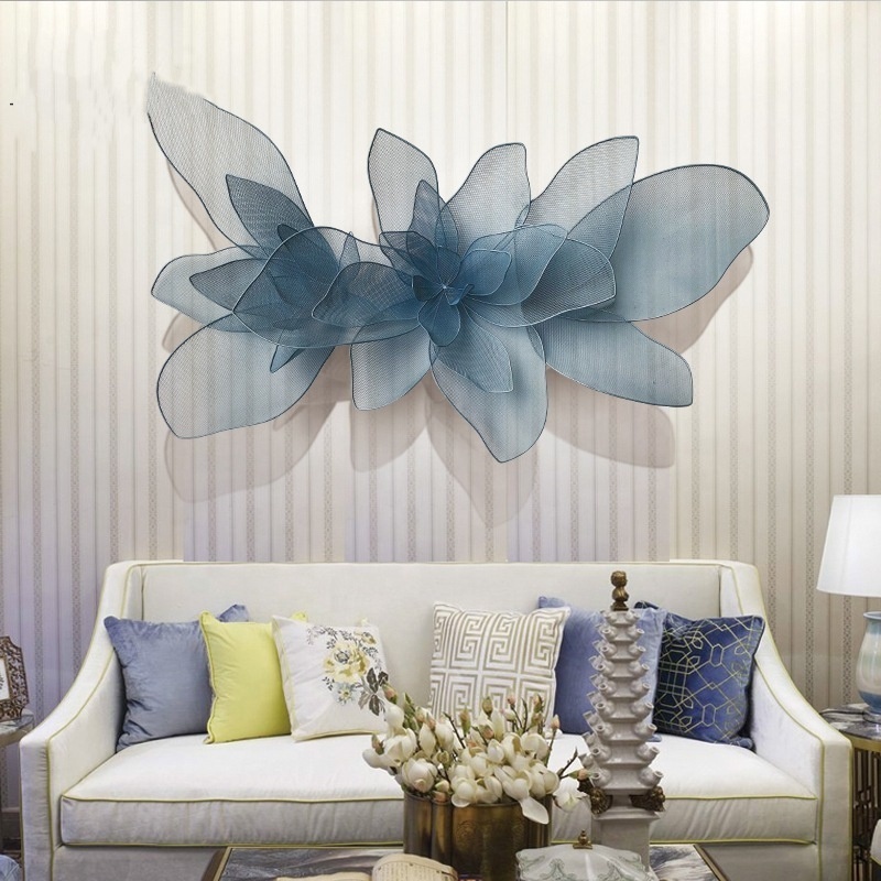 3D Iron Blue Gold Blossom Flower Wall Arts Metal Decoration