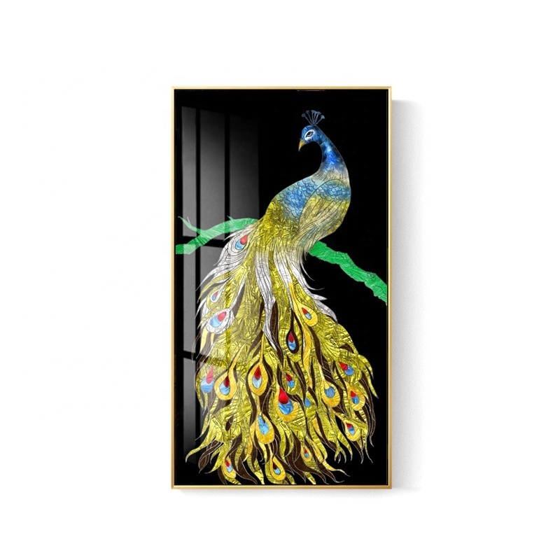 Home Decoration Blue Golden Peacock Crystal Porcelain Painting Entrance Decoration