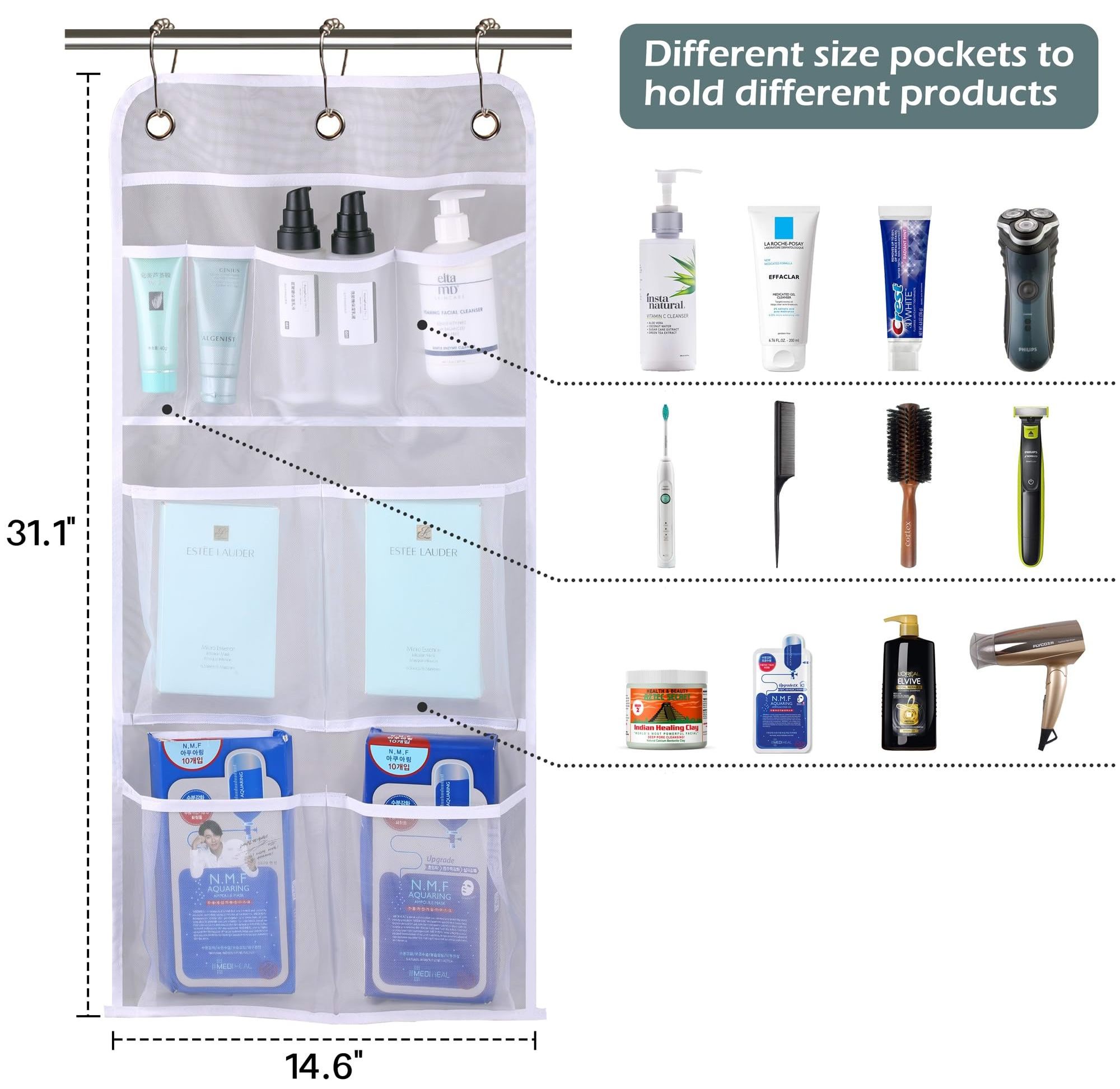 Large Capacity Hanging Shower Caddy Bathroom Organizer Over the Door Shower Caddy Shelf with Hook