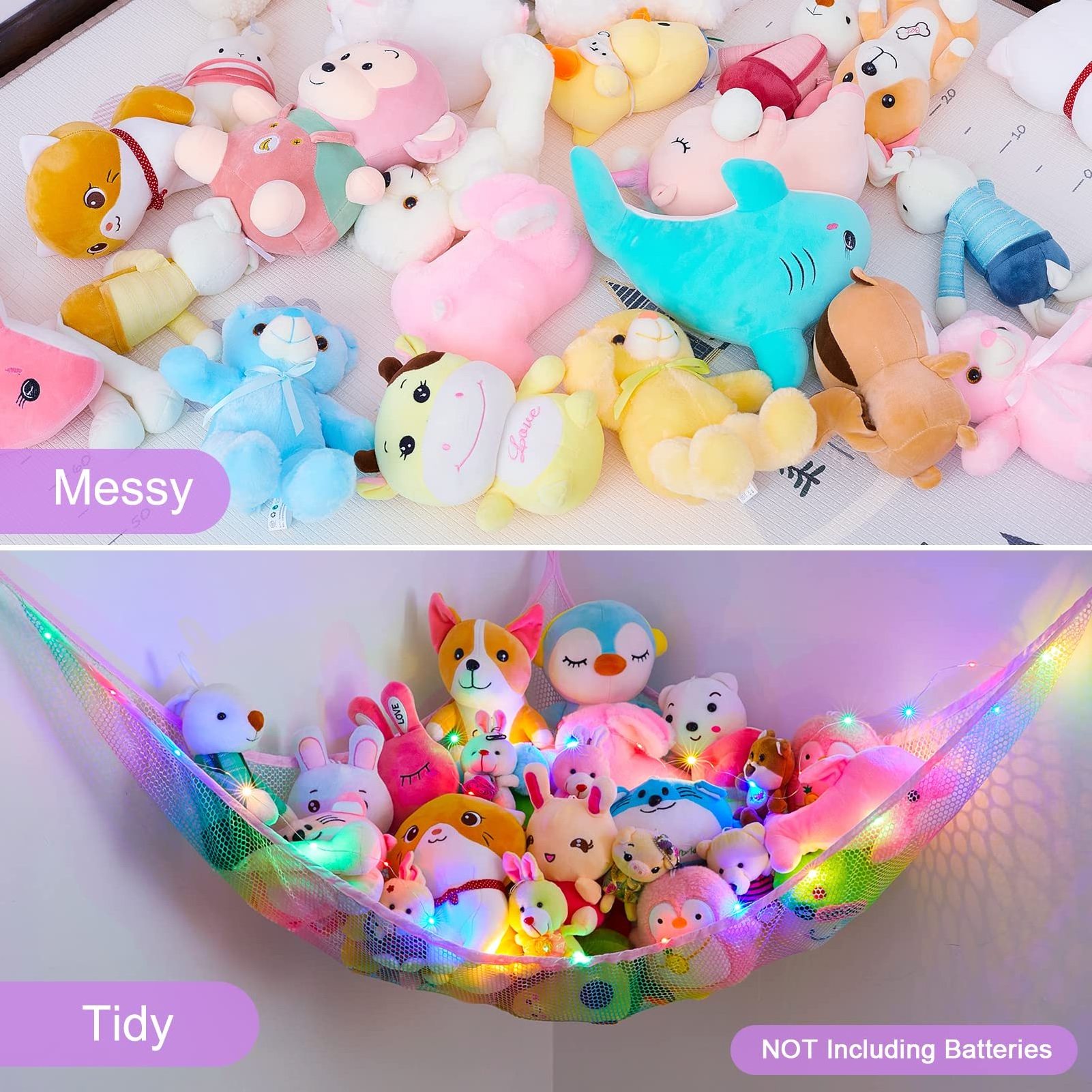 Stuffed Animal Toys Storage Kids Plush Toy Organizer Hanging Kids Toy Storage Organizer Shelves with LED Light