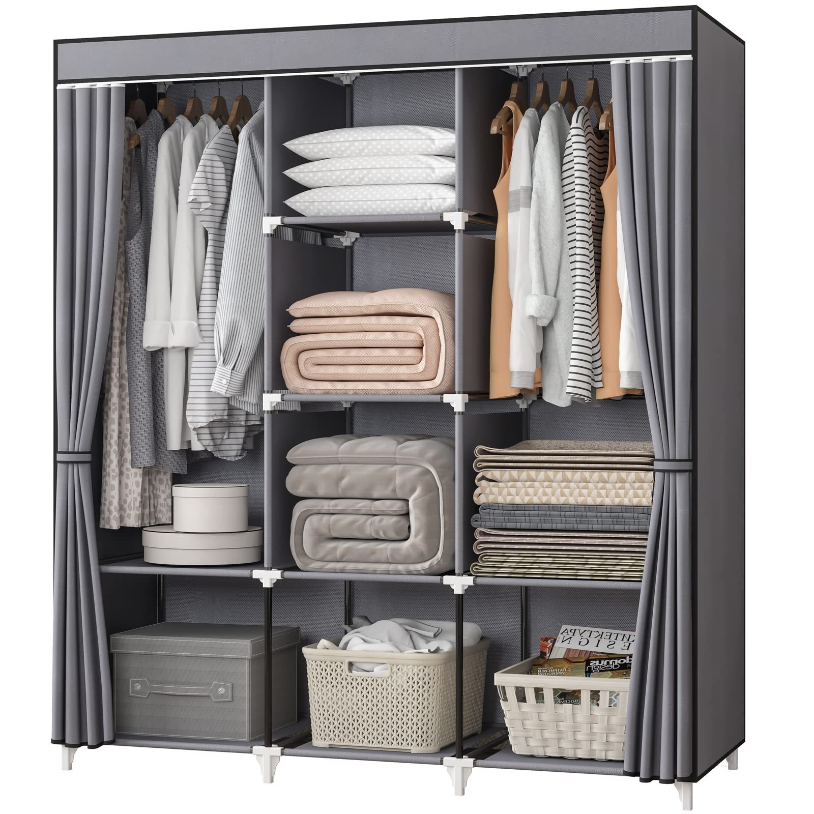 Portable Closet Wardrobe Storage Rack Organizer Bathroom Storage Shelves for Hanging Clothes