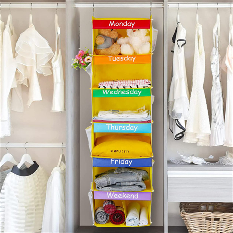 Kids Clothes Cabinet Hanging Organizer Monday Through Sunday Storage Racks Closet Organization