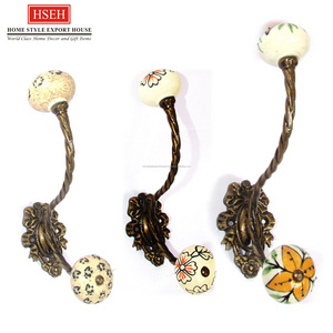 Decorative Cast Iron Single Wall Hook with Ceramic Knob Adhesive Heavy Duty Wall Hook Wall Decorative Home Decor Wholesale