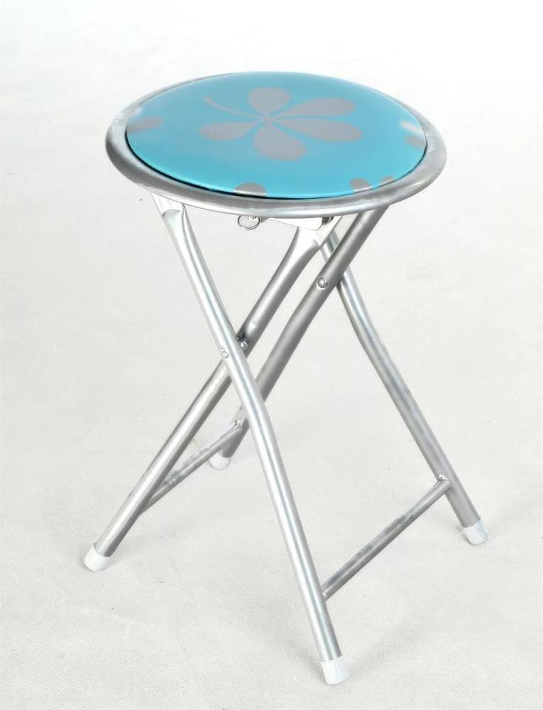 Printed Design PVC Home Folding Stool  Heavy Duty 18 inch Collapsible Padded Round Stool