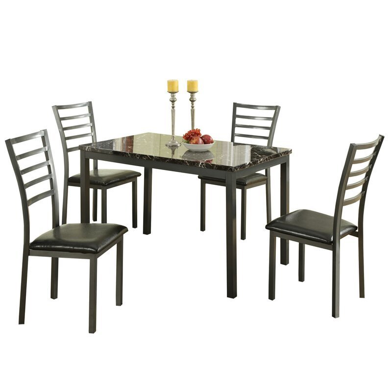 Home Kitchen Furniture Faux marble metal dining table and chairs set