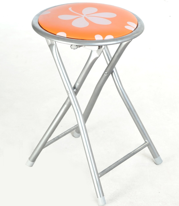 Printed Design PVC Home Folding Stool  Heavy Duty 18 inch Collapsible Padded Round Stool