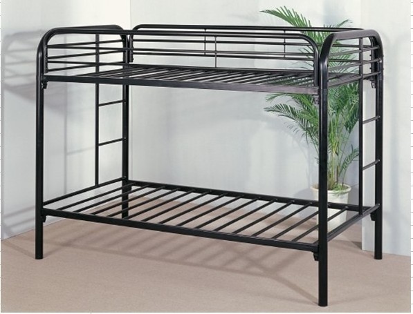 Twin Over Twin Bunk Bed with Metal Frame and Ladder Space Saving Design Bed