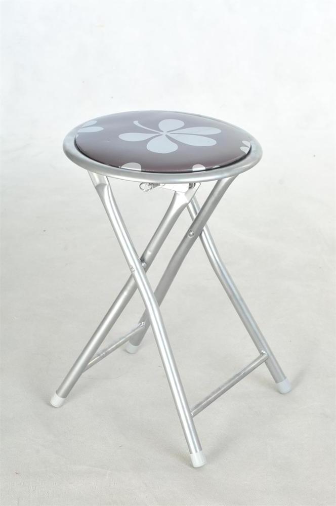 Printed Design PVC Home Folding Stool  Heavy Duty 18 inch Collapsible Padded Round Stool