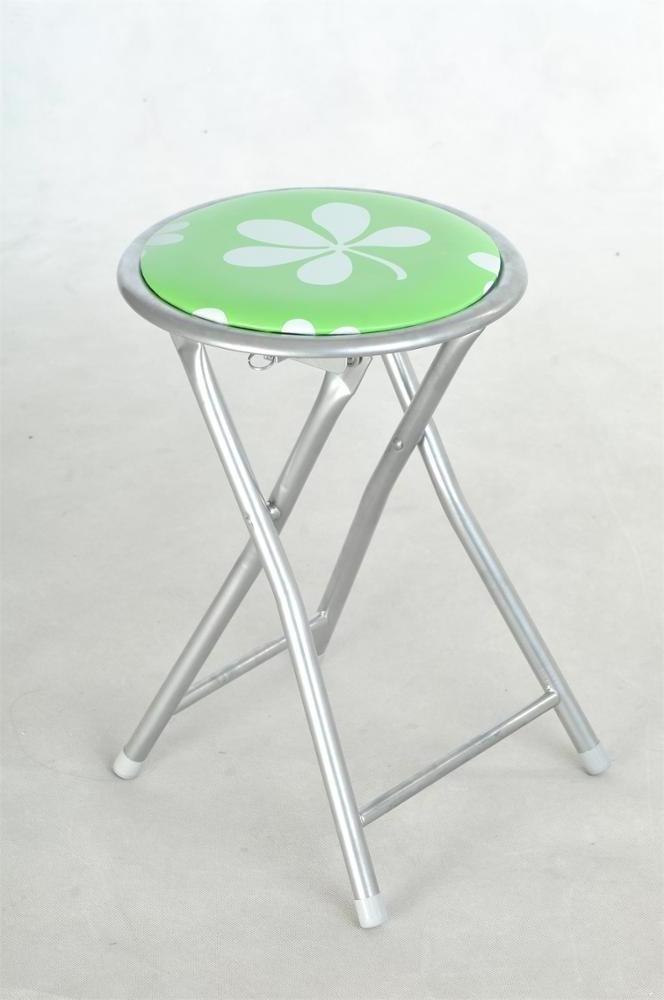 Printed Design PVC Home Folding Stool  Heavy Duty 18 inch Collapsible Padded Round Stool