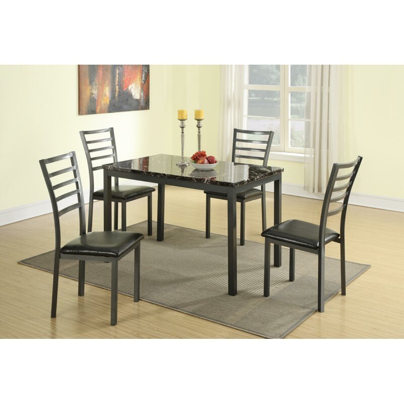 Home Kitchen Furniture Faux marble metal dining table and chairs set