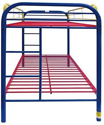 Twin Over Twin Bunk Bed with Metal Frame and Ladder Space Saving Design Bed