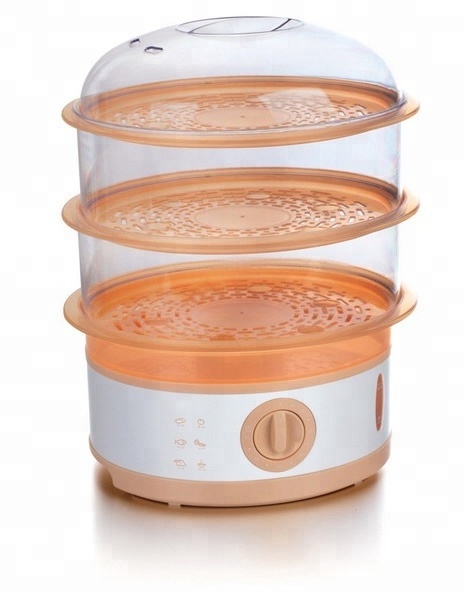 electric food steamer SS or plastic housing Volume 6600 and 1800ml three layers  60 minutes mechanical timer