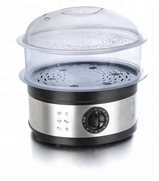 electric food steamer SS or plastic housing Volume 6600 and 1800ml three layers  60 minutes mechanical timer