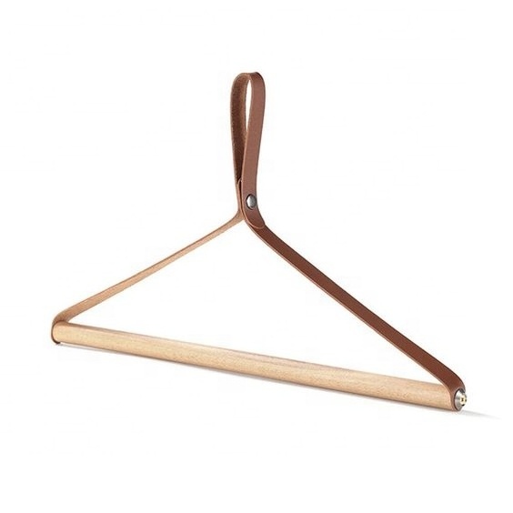 Strong Bearing Faux Leather Camping Hanging Rack Beech Wood Towel Clothes Hanger Wooden Clothes Drying Rack For Outdoor Home