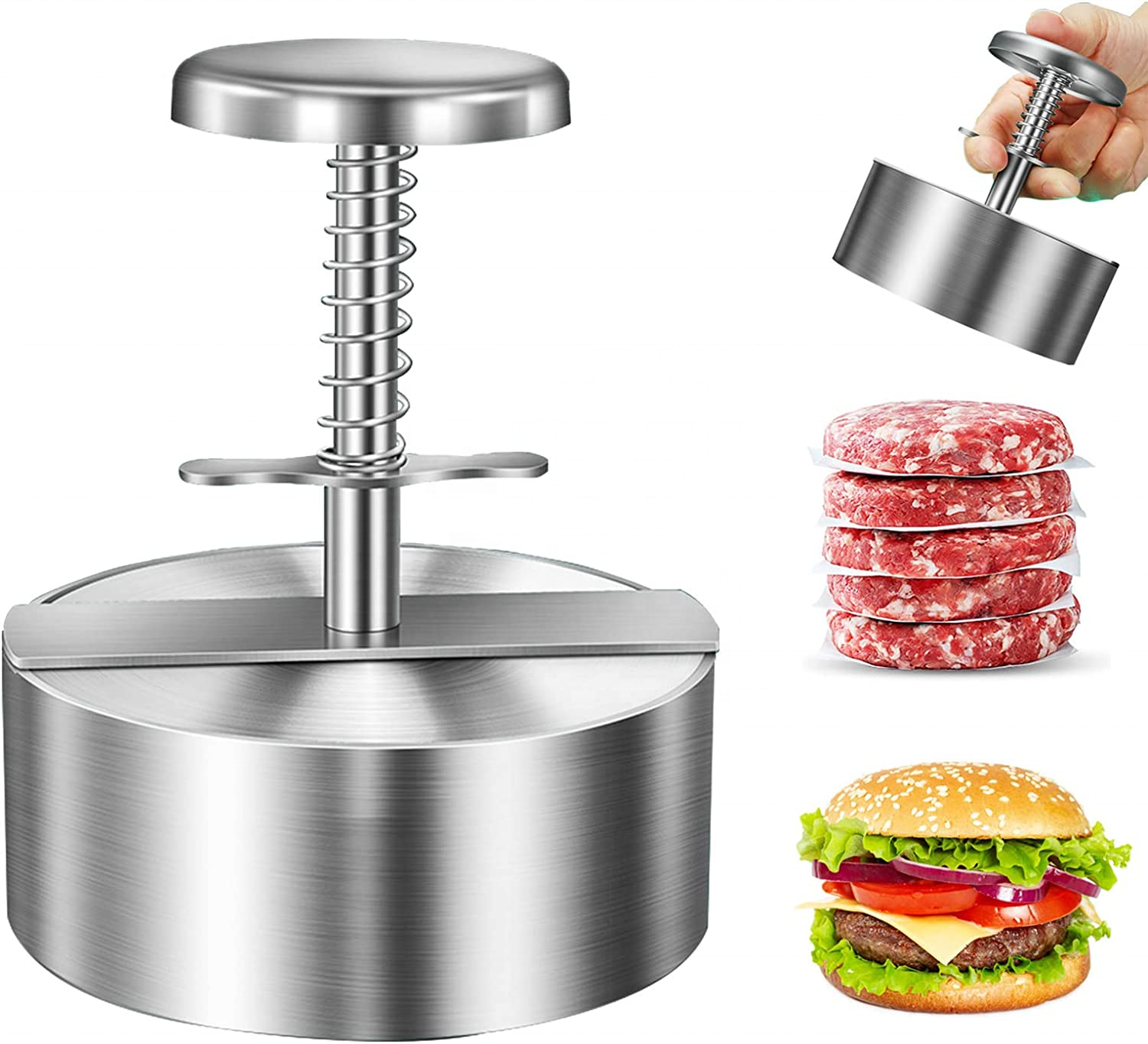 Kitchen Gadgets SUS Burger Press, Stainless Steel Adjustable Non-Stick Burger Press, Great for Beef, Veggies, Burger