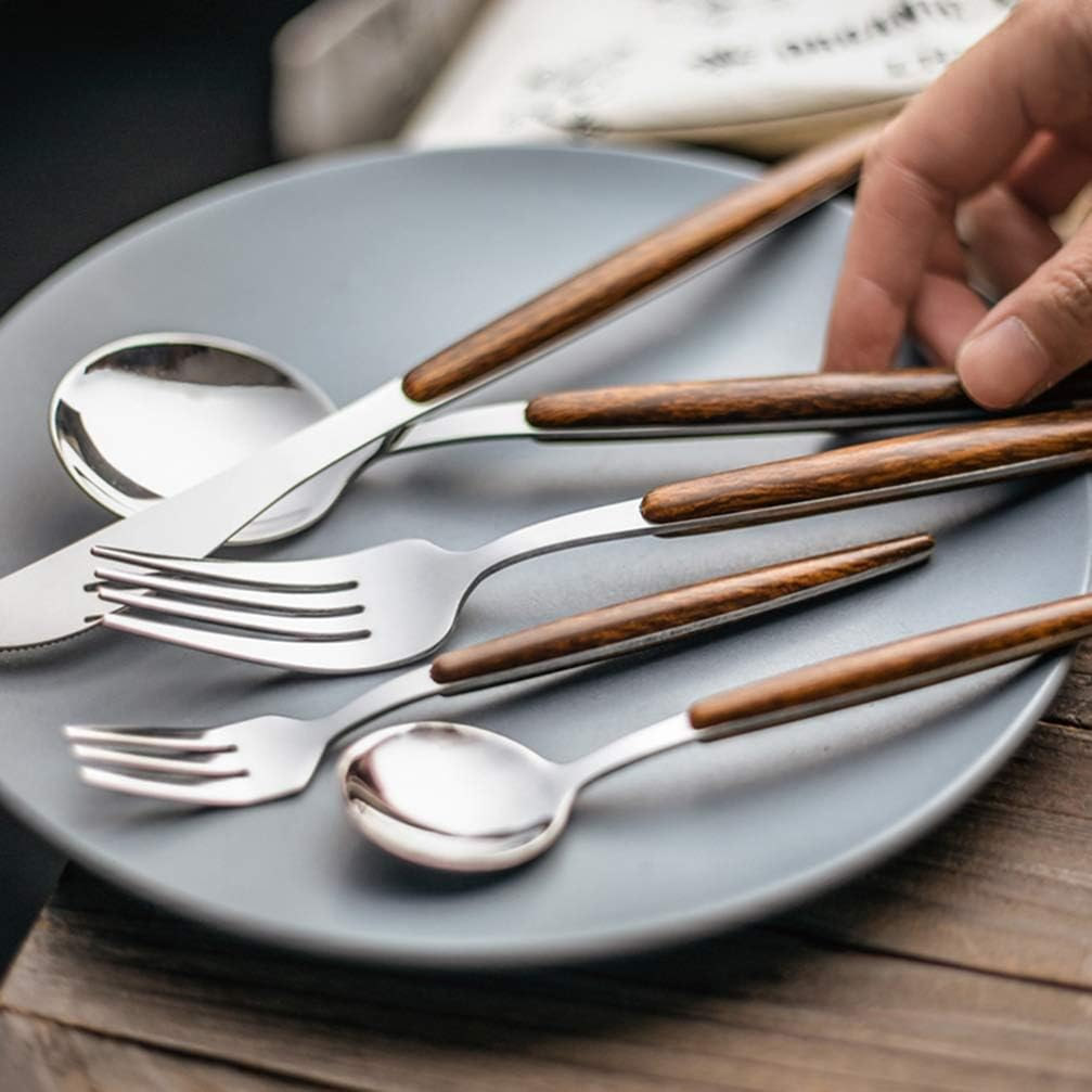 Customized / Wholesale Portugal Vintage Stainless Steel Gold Deluxe Wood Handle Cutlery Set Stainless Steel Cutlery Set