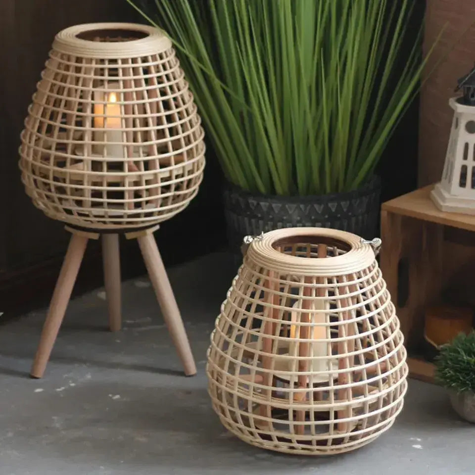 Corner Floor Lamp Decorative Rattan Candle Holders Lantern Wicker Handicrafts Product Bamboo with Legs Centerpieces for Wedding