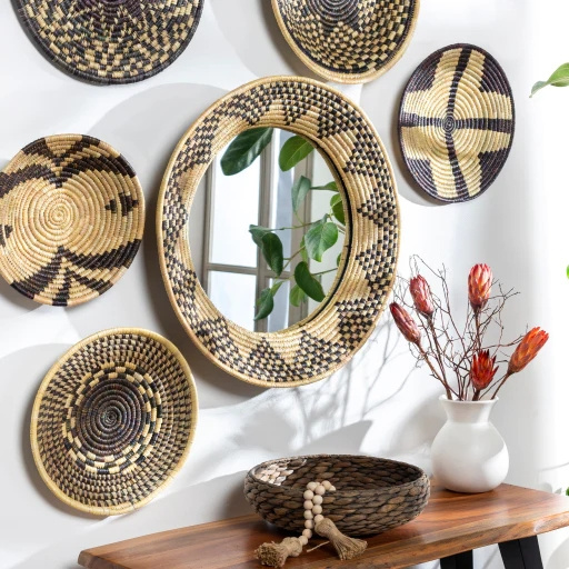 Hot Items Modern Wooden Wicker Woven Hanging Mirror Wholesale Bamboo Crafts Rattan Wall Mounted Mirror For Home Decoration