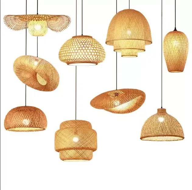 Lampshade Hanging Chandelier Pendant Lights Wicker Handwoven Hanging Lamp Shades Cover Decor Wholesale Handicraft Rattan Bamboo