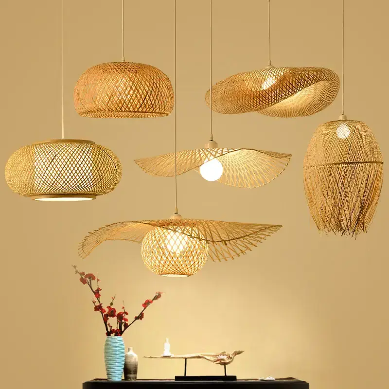 Lampshade Hanging Chandelier Pendant Lights Wicker Handwoven Hanging Lamp Shades Cover Decor Wholesale Handicraft Rattan Bamboo