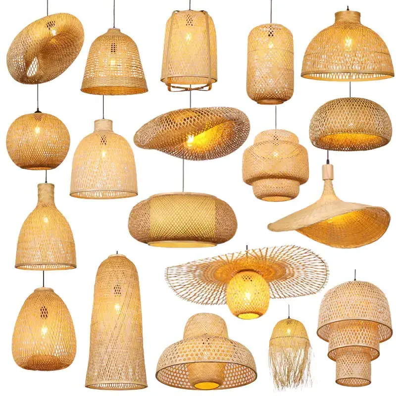 Lampshade Hanging Chandelier Pendant Lights Wicker Handwoven Hanging Lamp Shades Cover Decor Wholesale Handicraft Rattan Bamboo