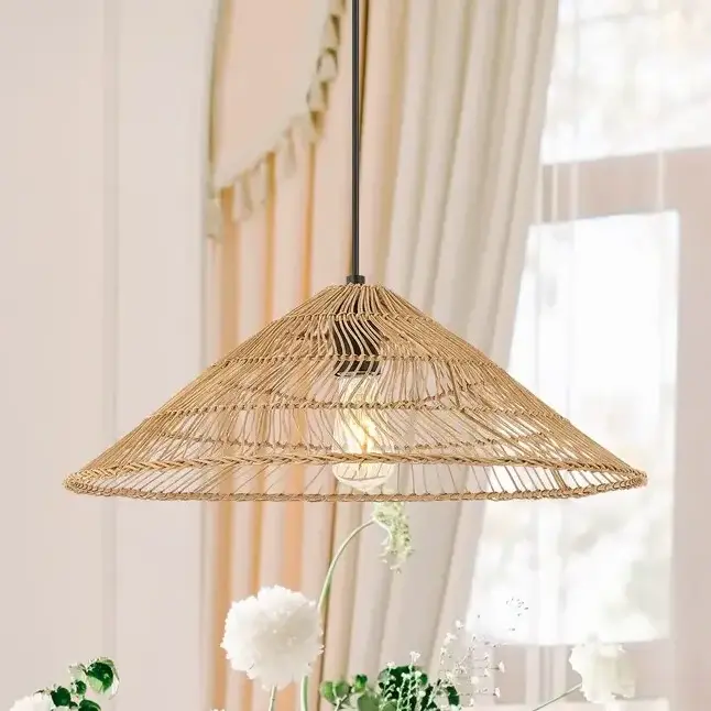 Unique style rattan wicker vintage lampshade bamboo handicrafts hanging lamp shade cover frames wholesale product pendant light