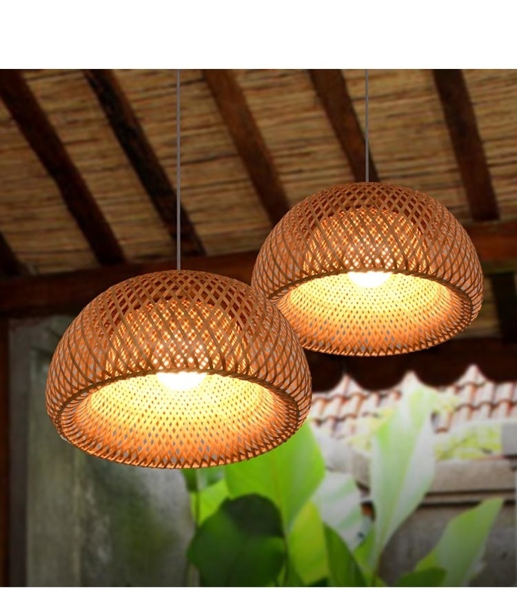 Eco-friendly Natural Wicker Bamboo Lamp Shade Cover Cheap Wholesale Pendant Lights For Home Decoration Handmade Products