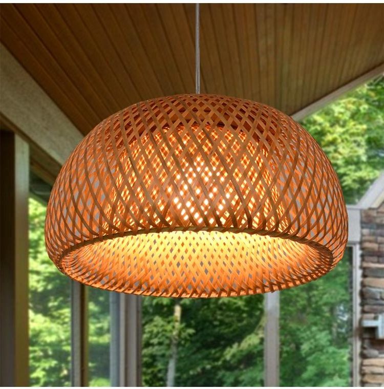 Eco-friendly Natural Wicker Bamboo Lamp Shade Cover Cheap Wholesale Pendant Lights For Home Decoration Handmade Products