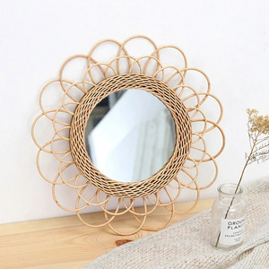 Cheap Item Natural Wall Decoration Item Rattan Mirrors 100% Handmade Vintage Mirrors Wicker Bamboo Wall Mounted Mirror Decor