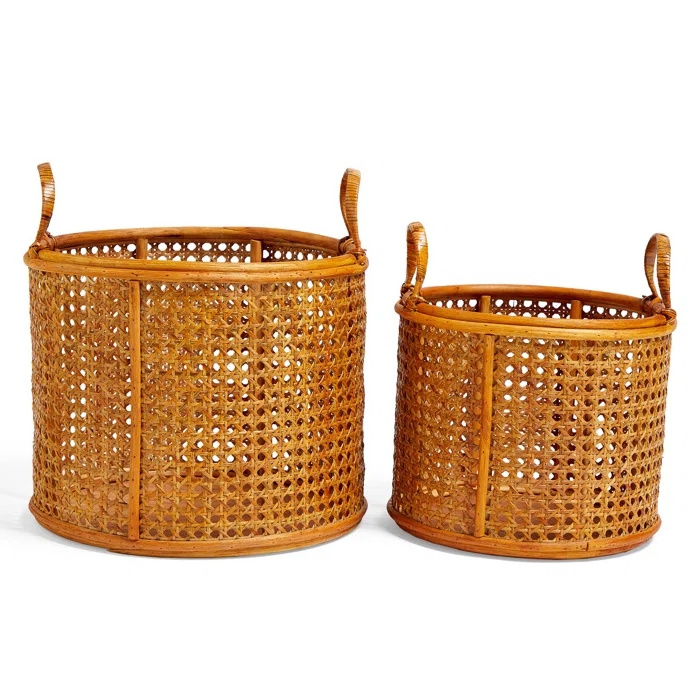 Hot Products Customized Rattan Woven Baskets Home Decoration Natural Material Round Wicker Handmade Vintage Organizer Storage