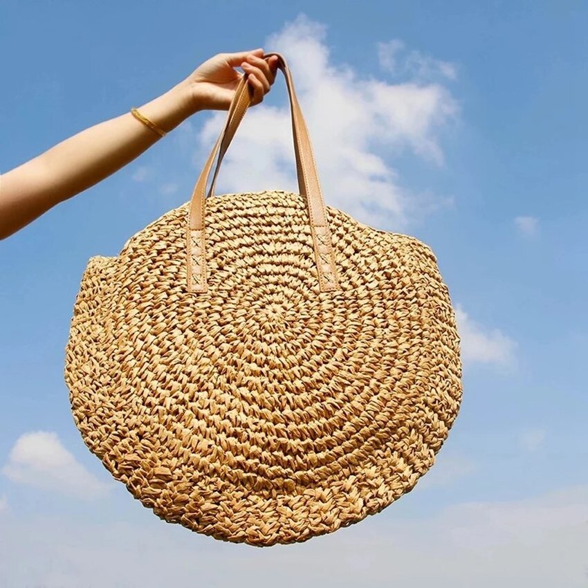 2024 Style Seagrass Shoulder Bag For Women Wholesale Bali Round Straw Woven Tote Handbags Beach Summer Products Items Handmade