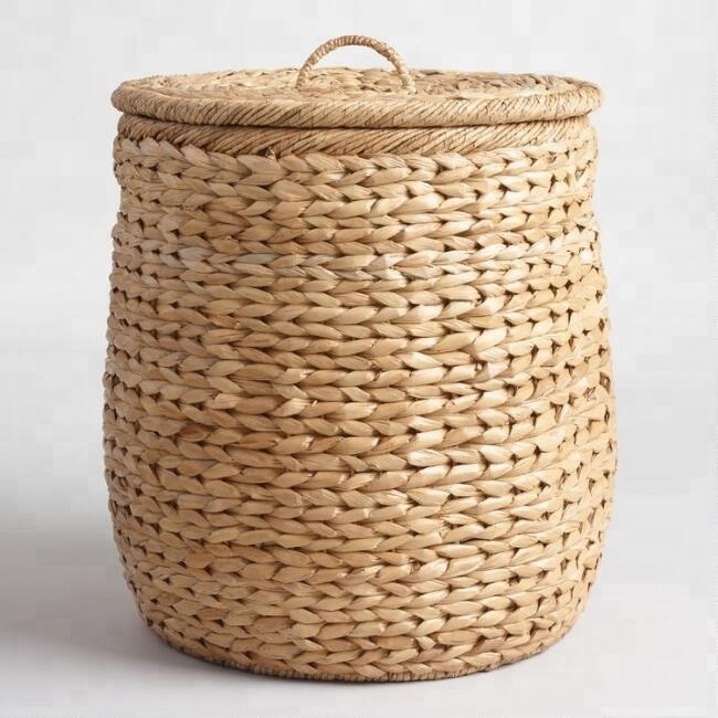 2024 Best Selling Decorative Elegant Unique Wicker Straw Laundry Baskets for Storage Made of Natural Seagrass Water Hyacinth