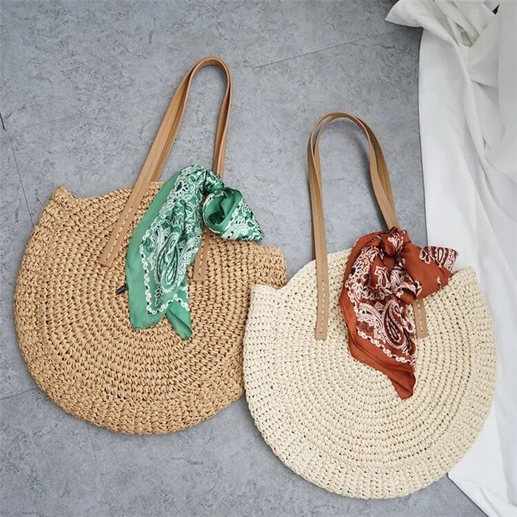 2024 Style Seagrass Shoulder Bag For Women Wholesale Bali Round Straw Woven Tote Handbags Beach Summer Products Items Handmade