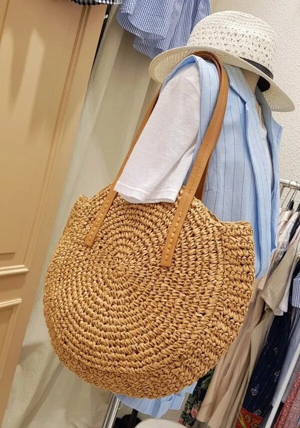 2024 Style Seagrass Shoulder Bag For Women Wholesale Bali Round Straw Woven Tote Handbags Beach Summer Products Items Handmade