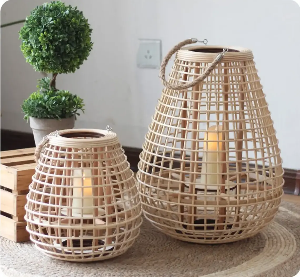 Corner Floor Lamp Decorative Rattan Candle Holders Lantern Wicker Handicrafts Product Bamboo with Legs Centerpieces for Wedding