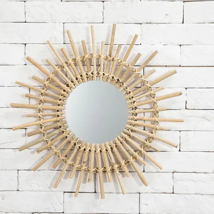 Minimalist Decorative Bamboo Rattan Wicker Wholesale Mirror Mounted Wall Hanging Round Antique For Bedroom Living Room Bedroom