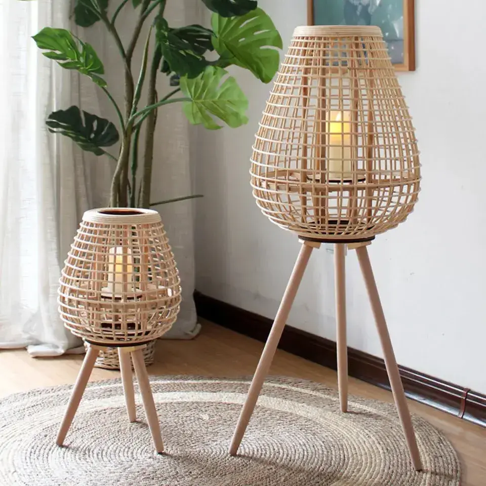 Corner Floor Lamp Decorative Rattan Candle Holders Lantern Wicker Handicrafts Product Bamboo with Legs Centerpieces for Wedding