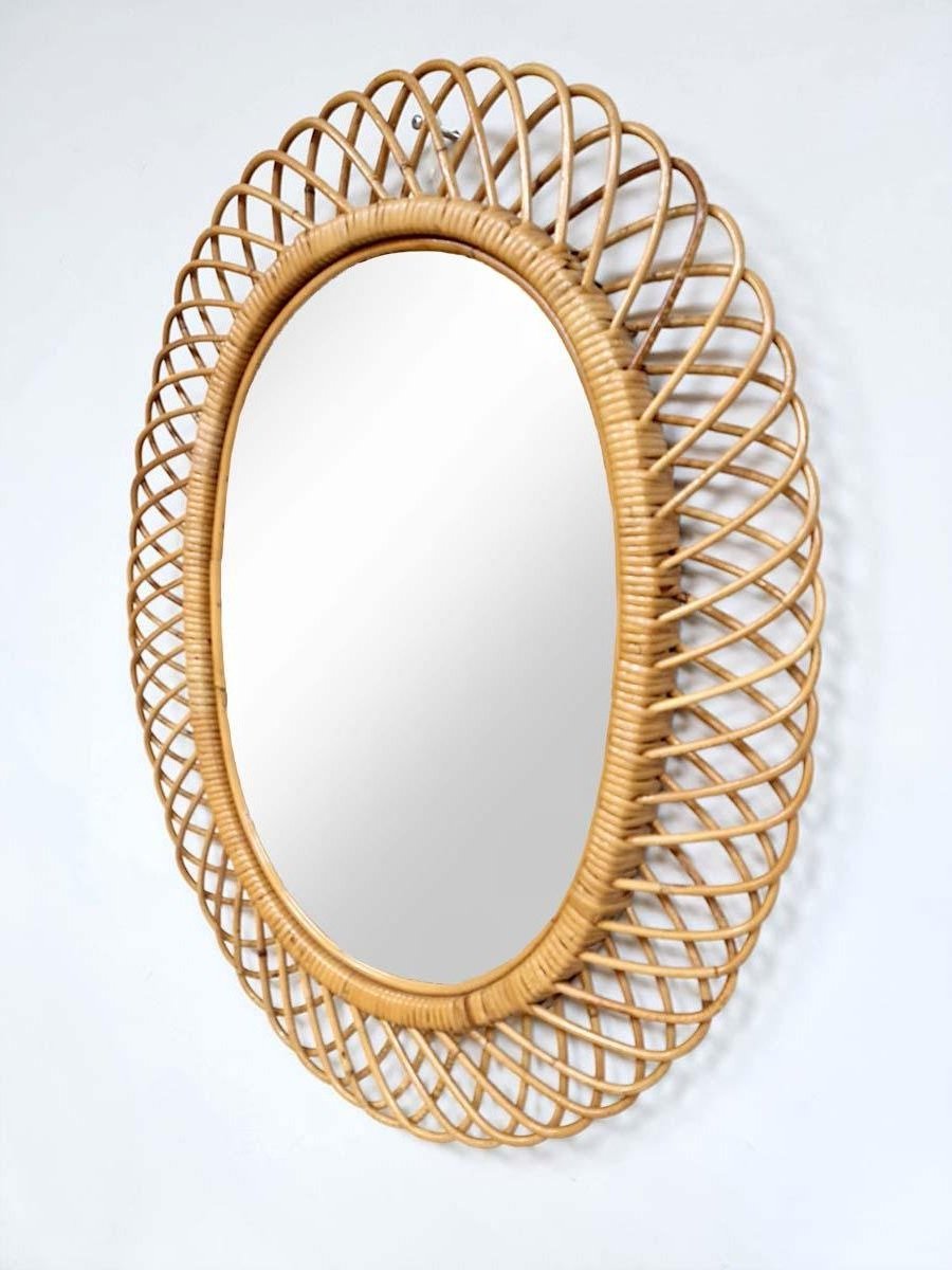 2024 Antique Item Handmade Wall Hanging Decoration Rattan Bamboo Wicker Mirrors Frames Decorative Bedroom Living Room Decor