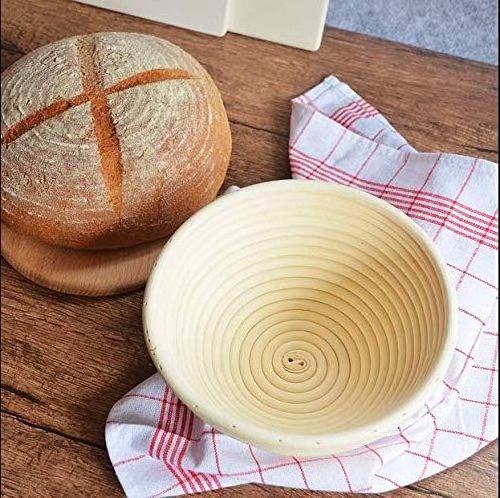 Round Simple Wicker Rattan Sourdough Bread Banneton Proofing Basket Canvas Linen Baking & Pastry Tool with Stainless Steel