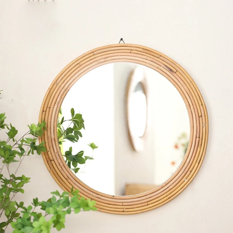 Cheapest Price Wall Mirrors Antique Wicker Hanging Mirrors Round Rattan Mirrors Handicraft Bamboo Wall Mounted Mirrors Decor