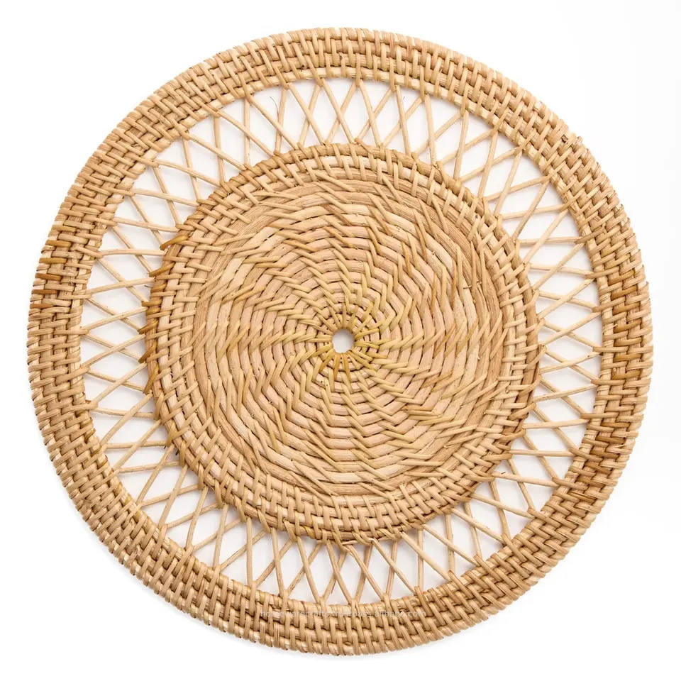 Handmade rattan woven wicker bamboo placemats round coasters charger plates for wedding events tableware dining table decoration