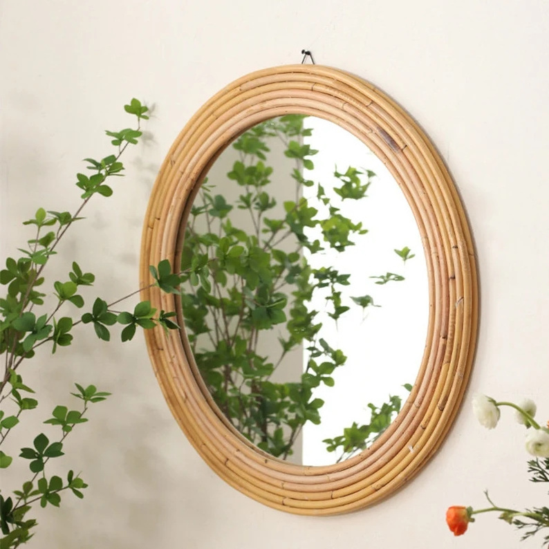 Cheapest Price Wall Mirrors Antique Wicker Hanging Mirrors Round Rattan Mirrors Handicraft Bamboo Wall Mounted Mirrors Decor