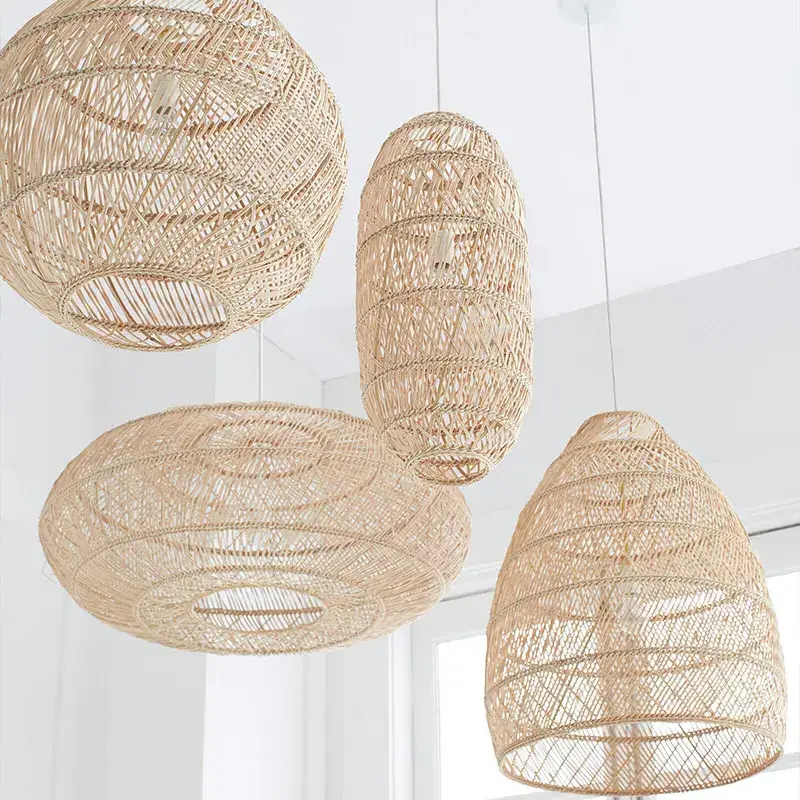 Rattan pendant lights decor bamboo wicker lampshades chandeliers ceiling frames handmade lamp shades covers wooden modern style