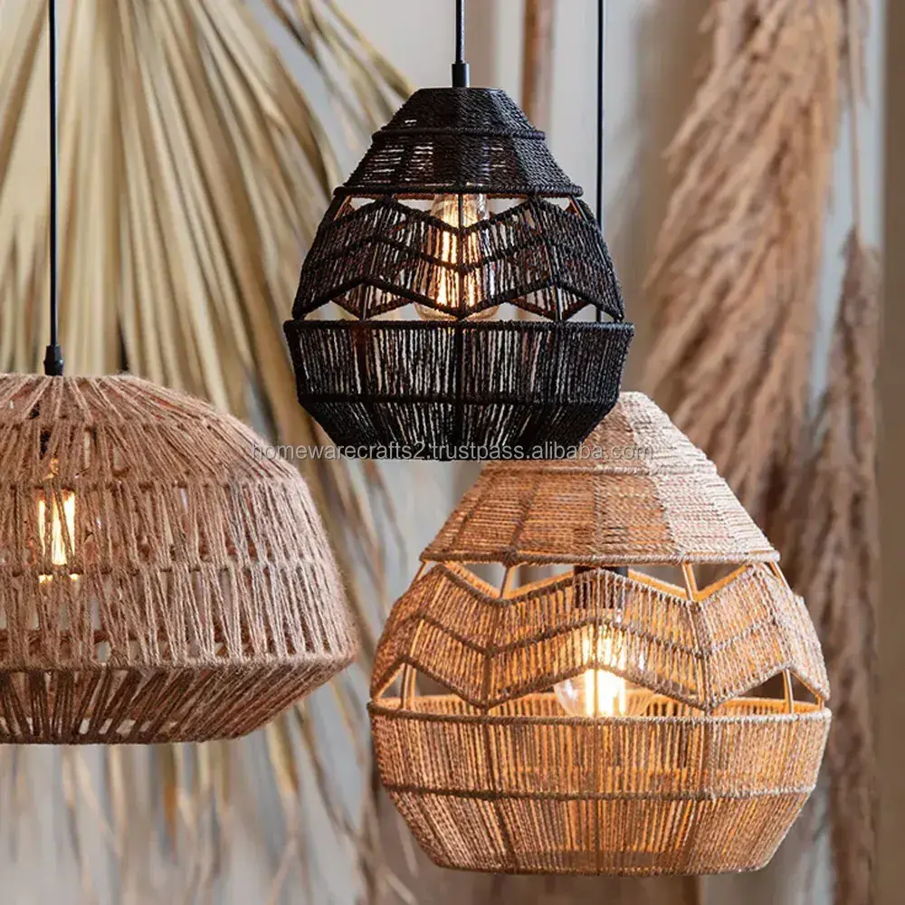 Chandeliers Lights Decor Hanging Lamp Shades Covers Modern Wooden Frames Lampshade Rattan Wicker Pendant Handmade Bamboo Vietnam