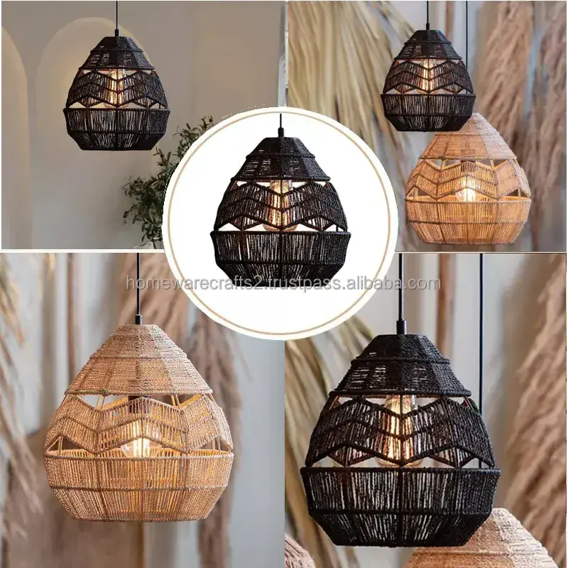 Chandeliers Lights Decor Hanging Lamp Shades Covers Modern Wooden Frames Lampshade Rattan Wicker Pendant Handmade Bamboo Vietnam