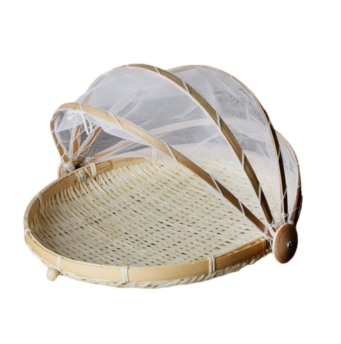 Cheapest fruit basket cover products bamboo food tent handmade collapsible woven wicker serving baskets Dustproof-Bug-Proof