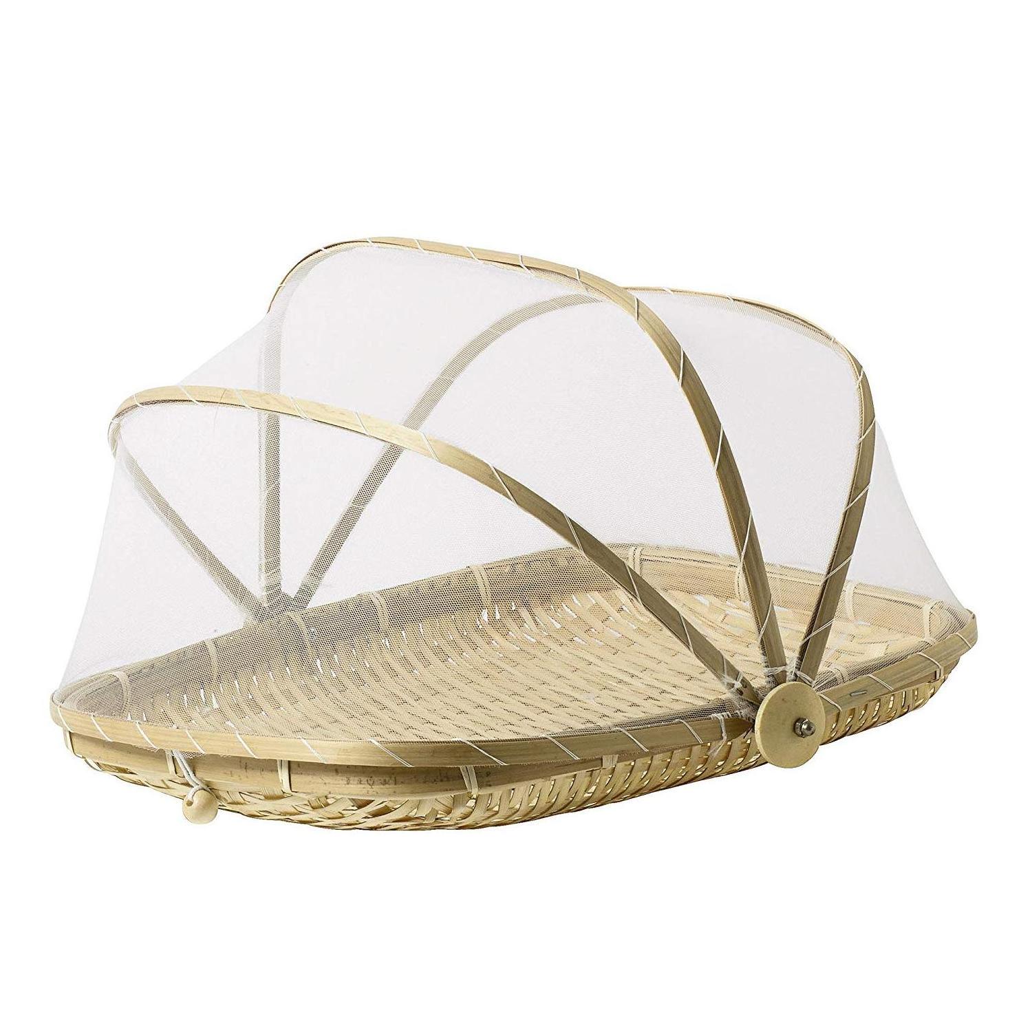 Cheapest fruit basket cover products bamboo food tent handmade collapsible woven wicker serving baskets Dustproof-Bug-Proof