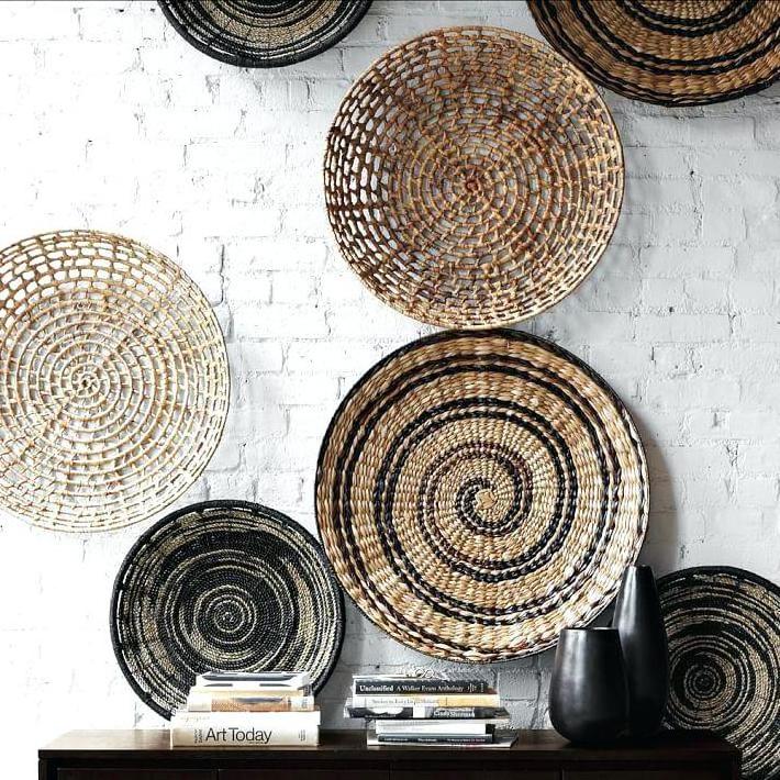 Sets straw handwoven plates seagrass wall hangings baskets decor accessories item wicker handmade handicrafts wall decor product