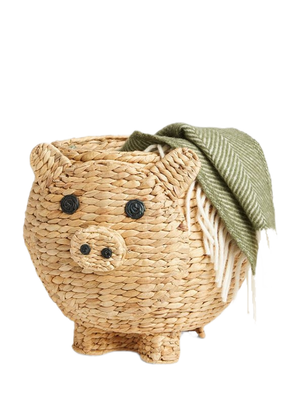 Cute animals woven straw seagrass basket wicker laundry hamper for kids toy storage organization colored baby room decor