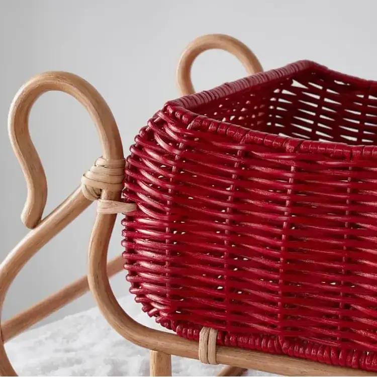 New Arrival Christmas Red Rattan Sleigh Storage Basket For Home Decoration Xmas Wholesale Products Items Decorative Gift Items